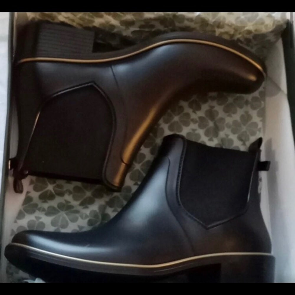 Kate Spade Black Rubber Chelsea Boot with bow - Picture 4 of 5